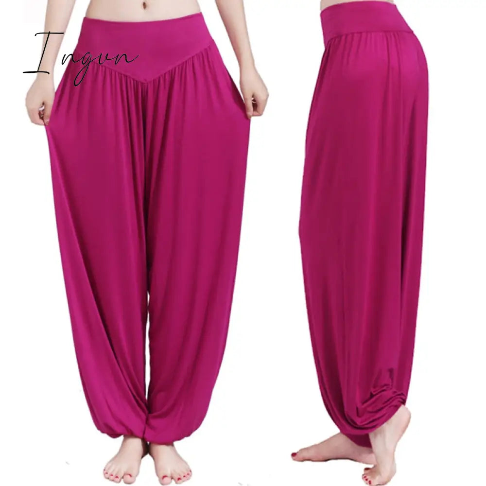 Ingvn - Women Harem Pants Casual Loose Cotton Solid Elastic Waist Wide Leg Pants Plus Size Loose Long Bloomers Trousers 15 Colors