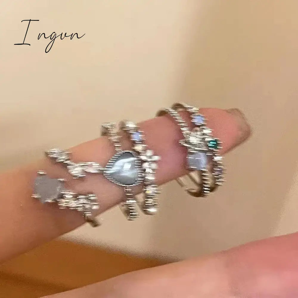 3pcs New Arrived Romantic Cute Blue Heart Ring for Women Exquisite Jewelry Set Ring Micro Flower Zircon Party Dating Accessories
