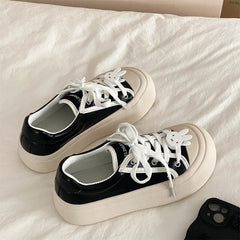 Pphmm Women's Sneakers Thick Sole Shoes Tennis Lace Up Flats Shoes Woman Spring Autumn Chunky Female Sneakers Casual Sports Shoes INS