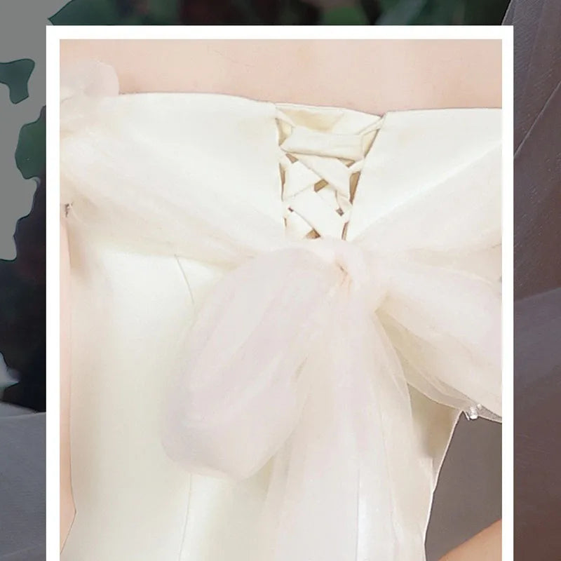 Beige white light luxury fairy evening dress new line shoulder waist fish tail banquet evening dress