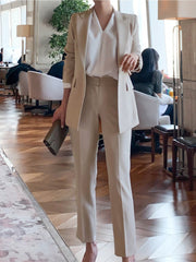Women Spring Elegant Blazer Pantsuit Casual Jacket Pencil Pants 2 Piece Set Female Slim Fashion Korean Business Work Clothes