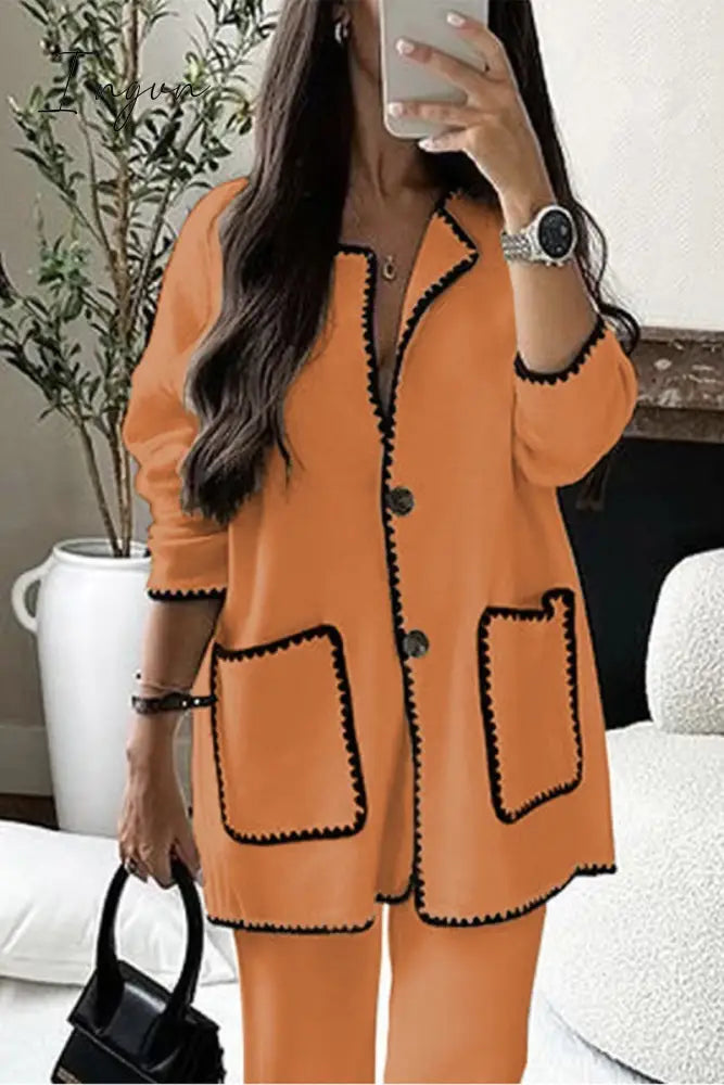 Ingvn - Casual Solid Pocket O Neck Long Sleeve Two Pieces
