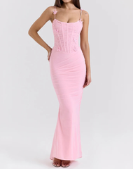 Bow Spaghetti Strap Sexy Maxi Dress For Women Gown Elegant Off-shoulder Sleeveless Backless Evening Club Party Dress