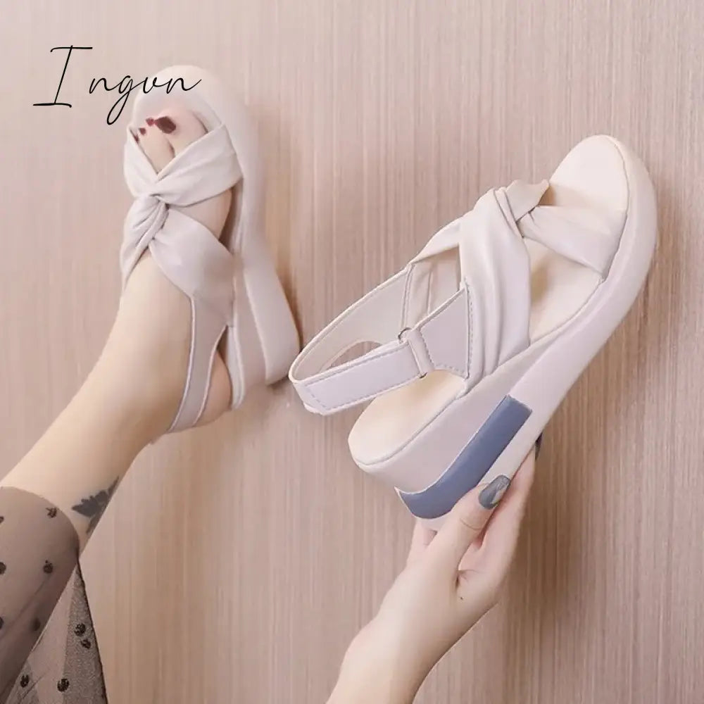 Ingvn - Women's platform wedge Plus size Sandals, soft leather heels, New Summer