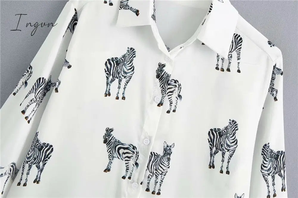Ingvn - women satin blouse long sleeve zebra print shirts vintage office ladies tops femme chandails fashion blusa de mujer Chandails