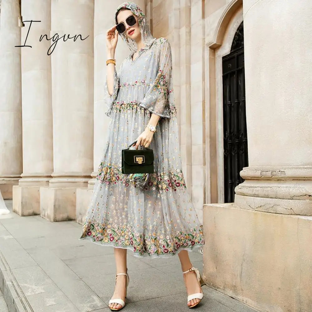 Ingvn - Trends high quality New Summer Brand Fashion Women High-end Luxury Vintage Sexy Slim Elegant Bead Embroidered Stitch Strap Lace Dress Y16