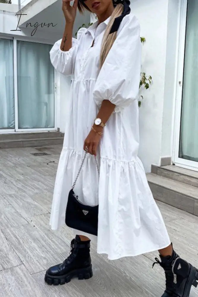 Ingvn - Fashion Street Solid Patchwork Turndown Collar Princess Dresses(3 Colors)