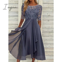 Ingvn - Women‘s Cocktail Party Dress Lace Dress Midi Dress Green Blue Purple Half Sleeve Floral Embroidery Lace Summer Spring Crew Neck Elegant Classic Wedding Guest 2023 S M L XL XXL 3XL