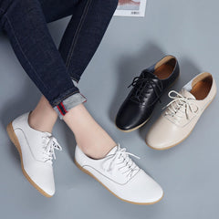GHJIOL 2026 Spring Women Oxford Shoes Ballerina Flats Shoes Women Genuine Leather Shoes Moccasins Lace Up Loafers Zapatos Mujer