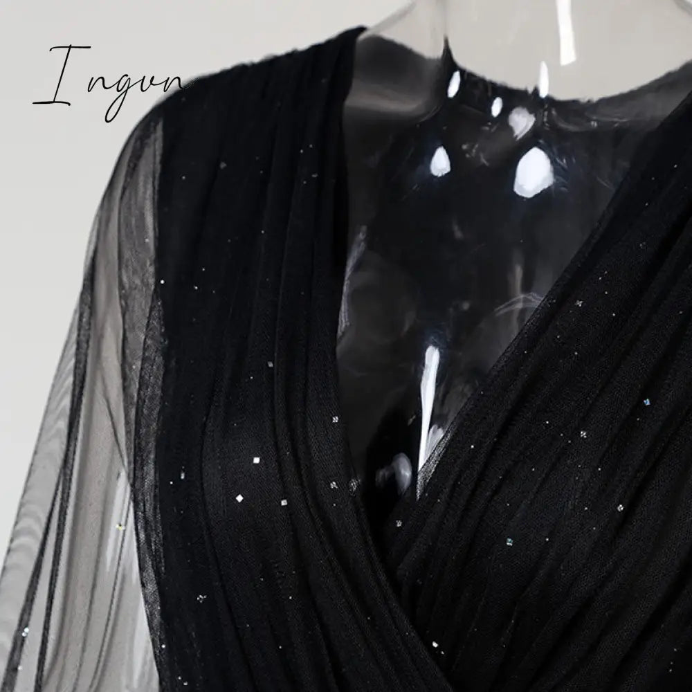 Ingvn - Rompers Womens Jumpsuit Black Elegant Sequins Mesh Glitter Party Night Sexy Spring Long Pants One Piece Clothes Overalls