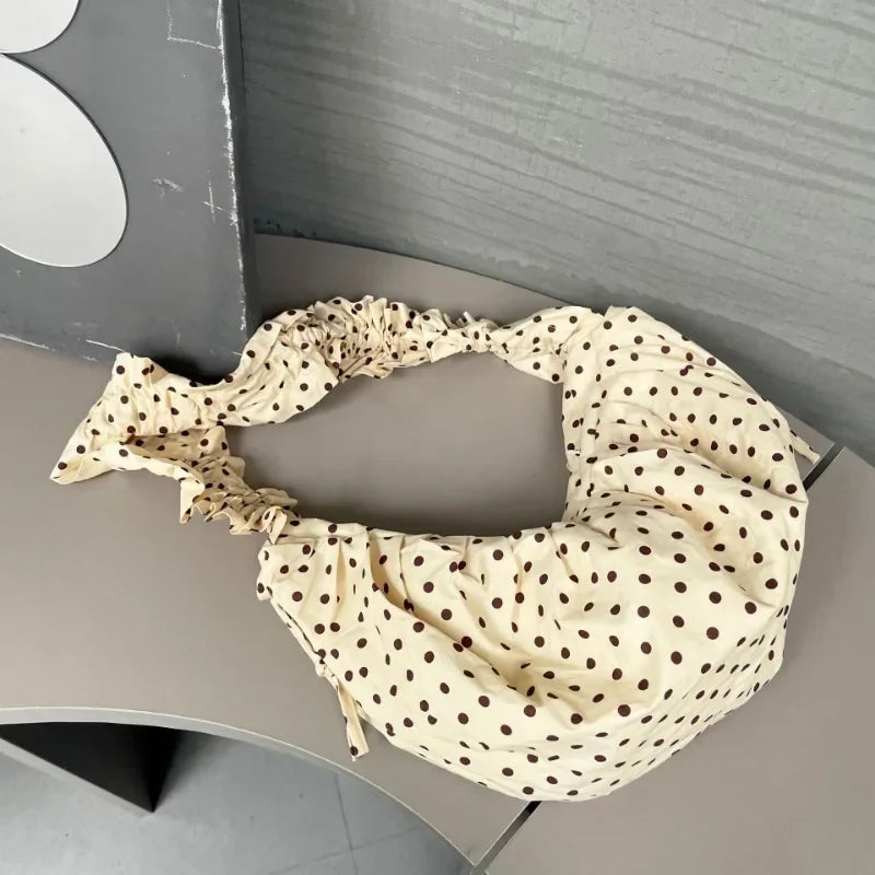 Ingvn  Women Chic Underarm Bag Large Capacity Polka Dot Retro Crossbody Bag All Matched Pleated Dumpling Bag for Outdoor Travel