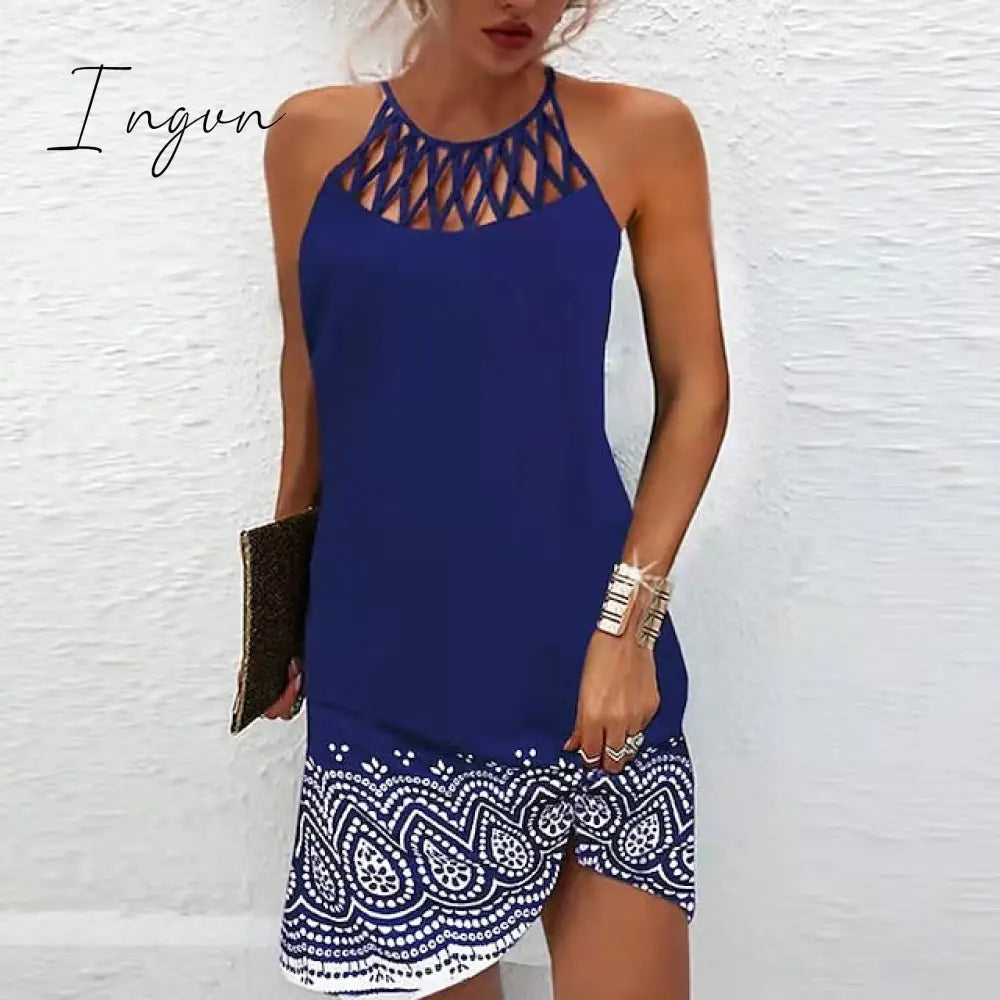 Ingvn - Women's Casual Dress Halter Neck Dress Midi Dress Leopard Black Wine Sleeveless Geometric Cut Out Summer Spring Halter Fashion Vacation 2023 S M L XL XXL 3XL