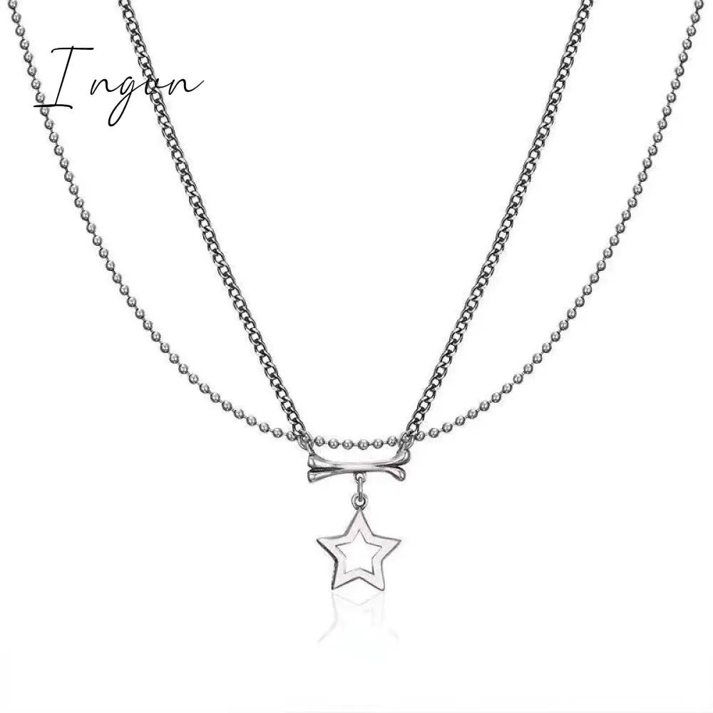Fashion Double layer chain Hollow Star Pendant Necklace for Women Korean Punk Neck Chain Fashion Y2K Aesthetic Jewelry