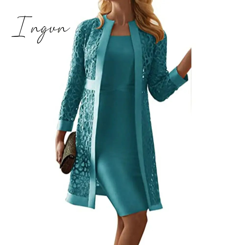 Ingvn - New Elegant Casual Mature women Fashion Spring Autumn Slim Dress Solid Dresses Women Long Sleeve Women Commuter get-together S-5Xl
