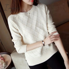 Ingvn - Sweater Women Fall Winter Knitted Sweater Cropped Sweater Korean Fashion 2023 Pullover Sweaters Plaid Clothes Solid Loose Tops