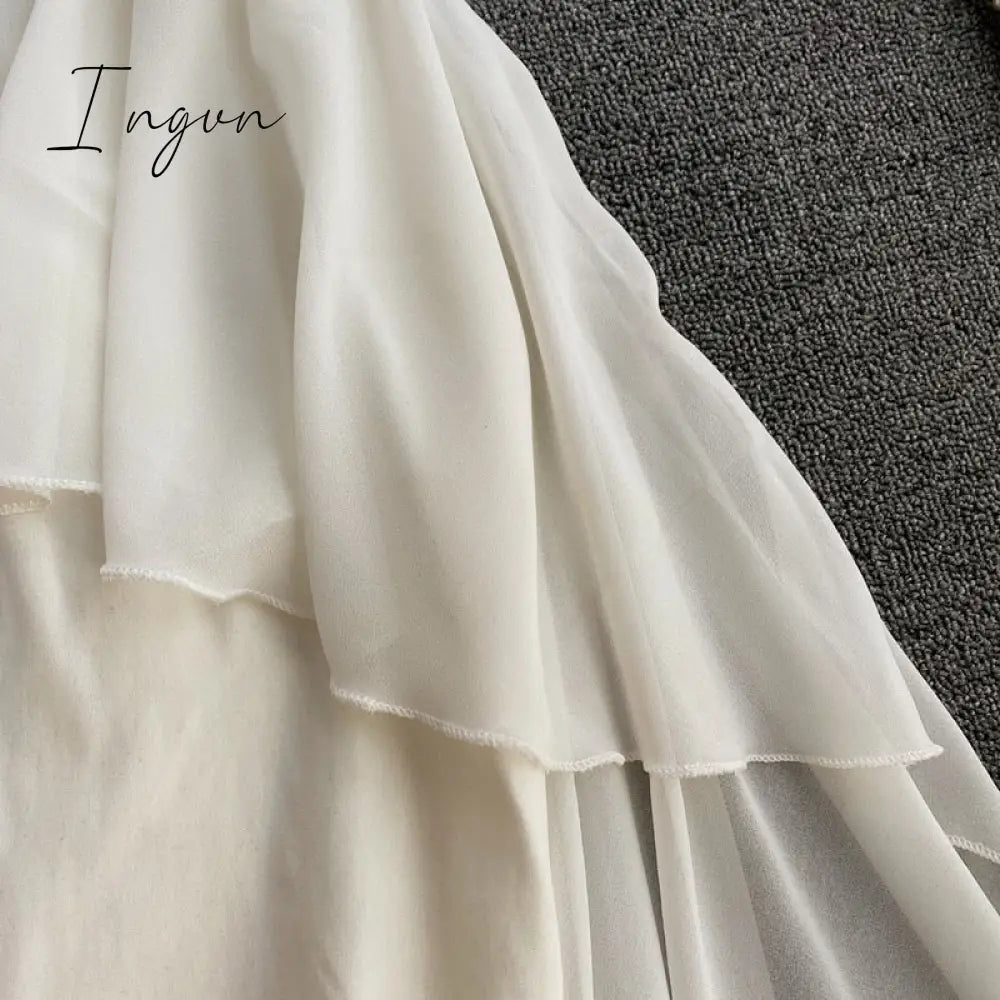 Ingvn - Women Dress Spring Summer French Elegant Sexy Gentle Temperament Female Irregular Tube Top Sling Big Swing Vestido
