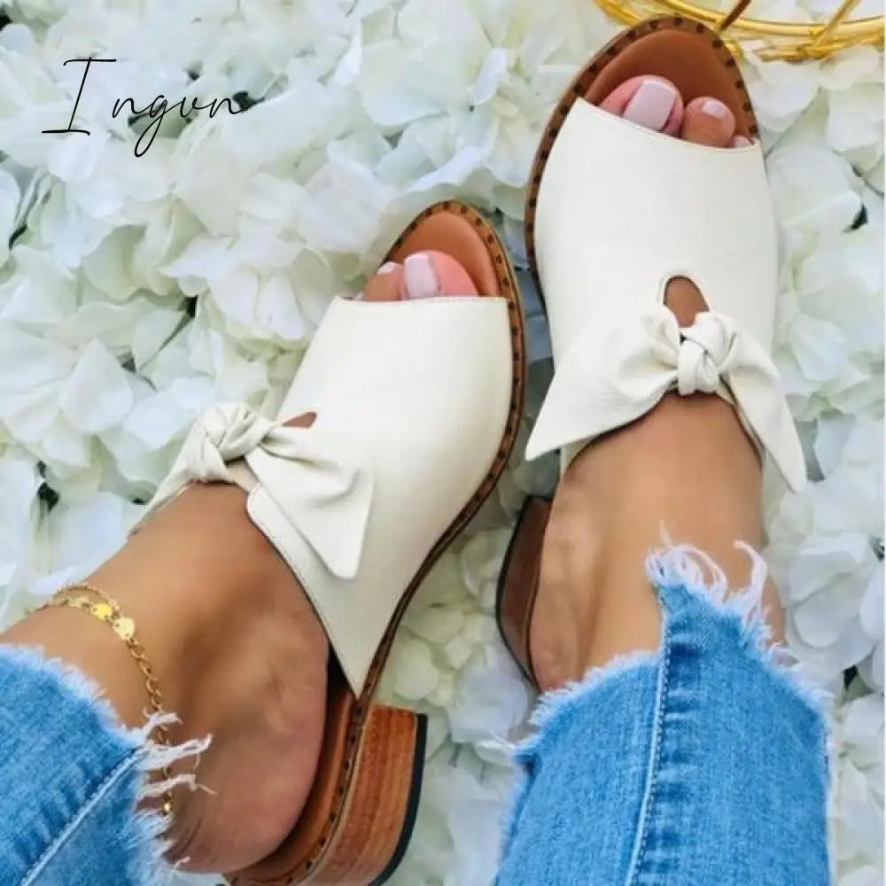 Ingvn - Women Fashion Low Heel Bow Slippers