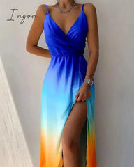 Ingvn - 2023 Trends Women Tropical Print Halter Maxi Dress Summer Vacation Sleeveless Sexy camisole Large swing Dress Casual Floral