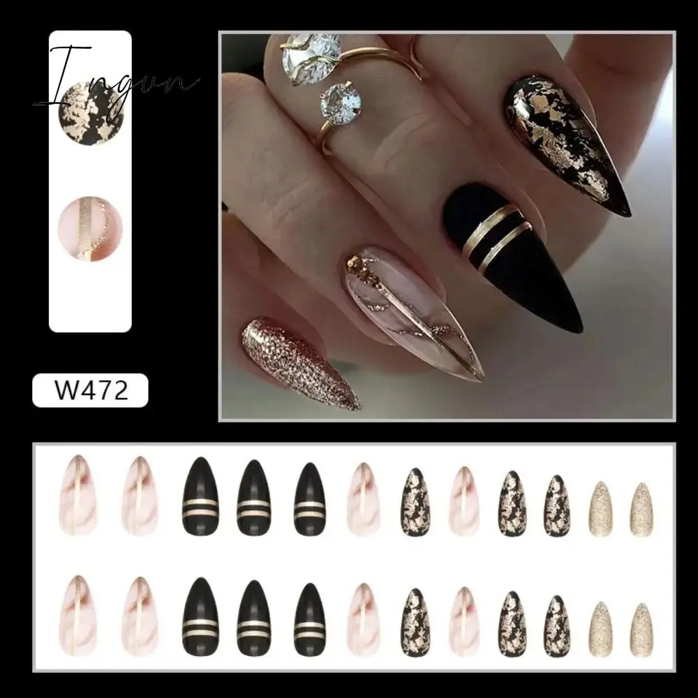 Simple French Wearable False Nails Almond Colorful Stripes Colorblock Design Manicure Fake Nails Line Full Cover Press On Nail