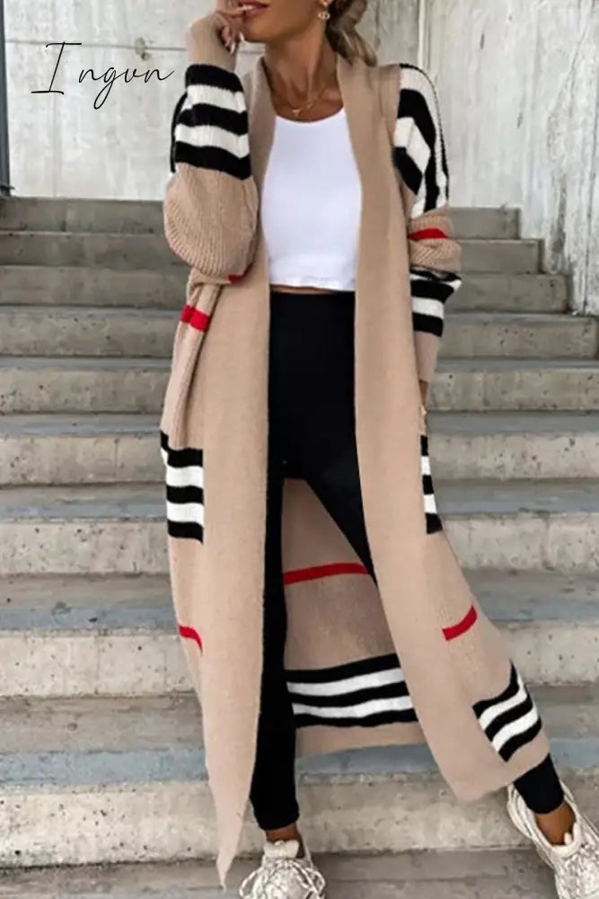 Ingvn - Casual Street Striped Patchwork V Neck Outerwear