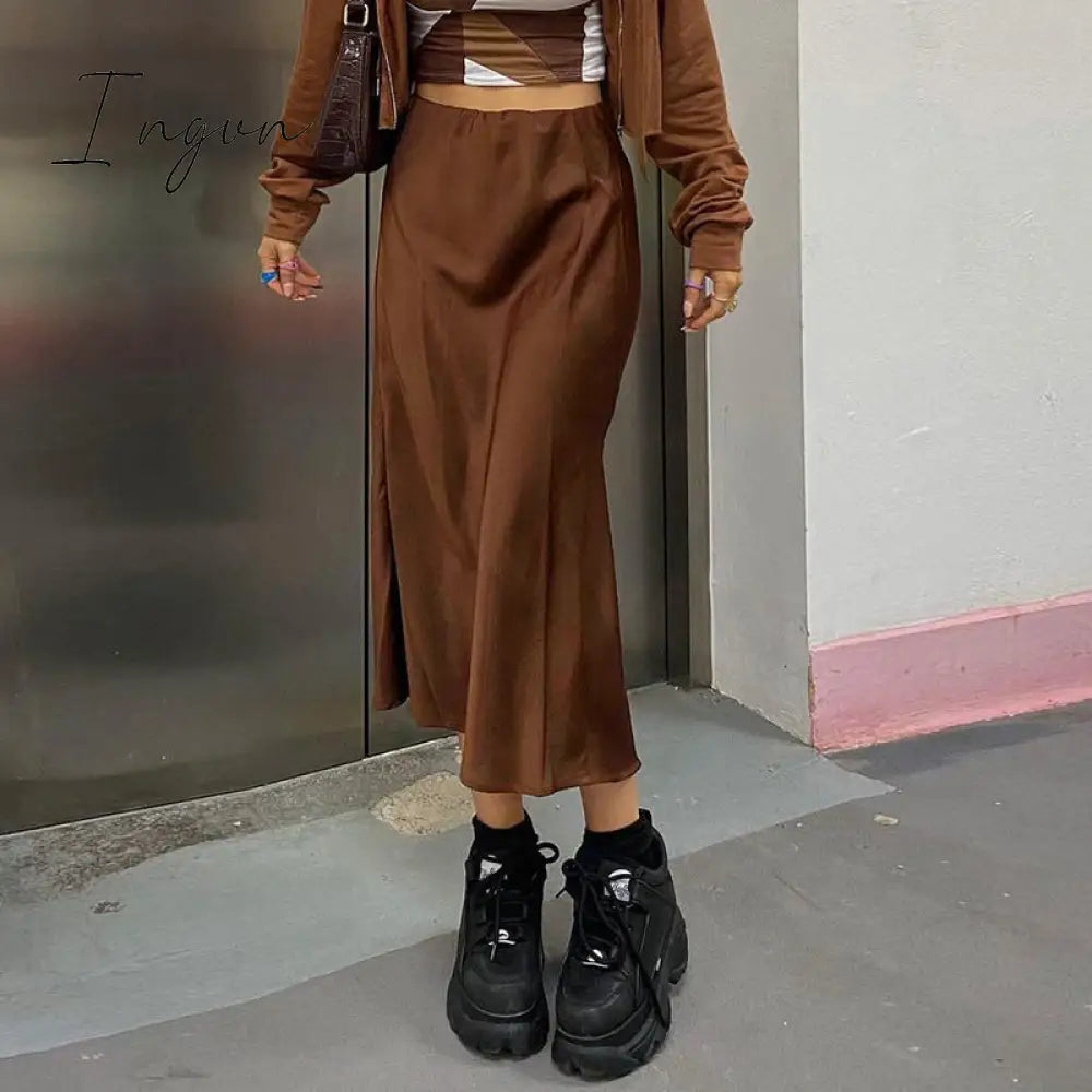 Ingvn - Autumn Fairy Grunge Long Tulle Skirts Women Kawaii Plaid Black Skirt Harajuku Low waisted Skirt Korean Fashion