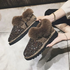 Ingvn  Womens Snow Boots Sexy Round Toe Shoes for Women Rhinestone Elegant with Low Heels Plus Warm Y2k Anti Skid on Promotion Gyaru Pu