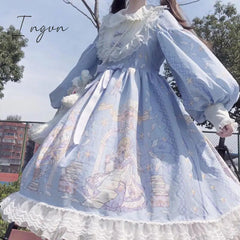 Ingvn - high quality fashion winter outfits aesthetic Kawaii Lolita Style Dress Women Lace Maid Costume Dress Cute Japanese Sweet Dresses Peter Pan Collar One Size For Girls