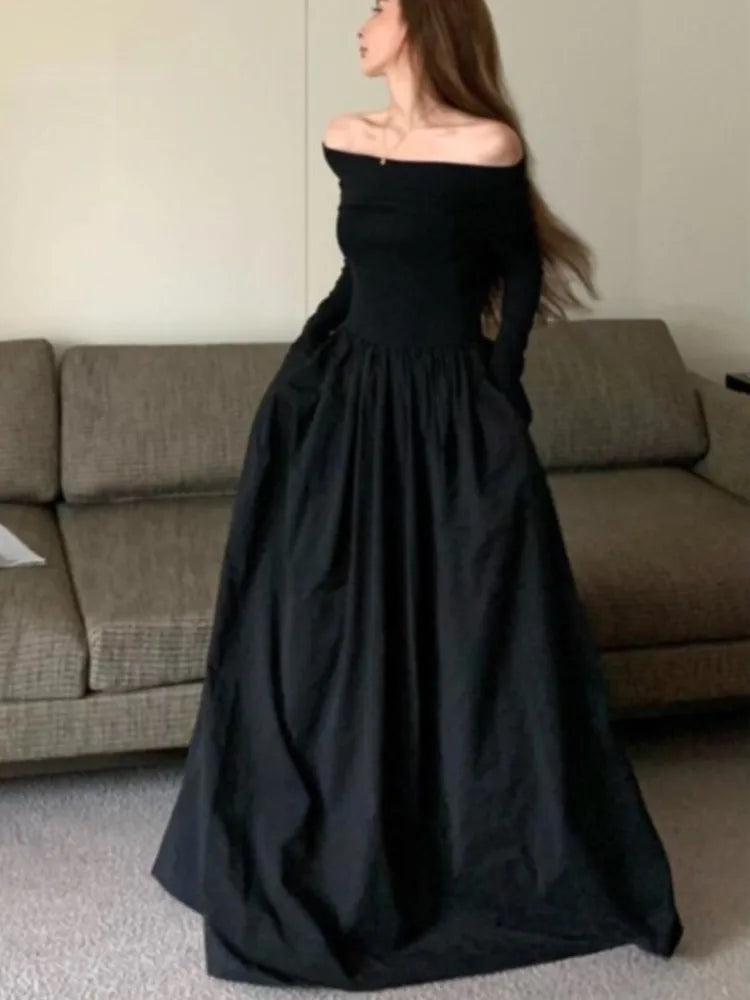 Y2k Fashion Evening Party Maxi White Dress Women Korean Off Shoulder Long Sleeve Birthday Robe Autumn Streetwear Corset Clothes