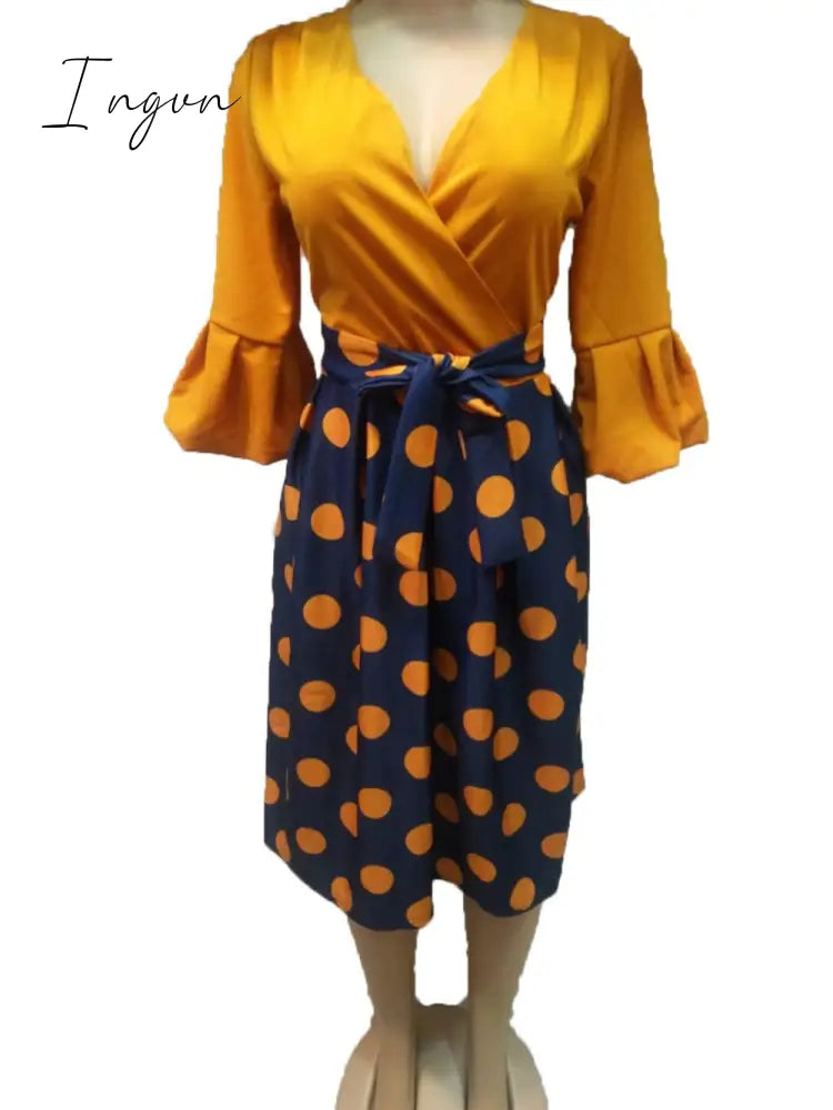 Ingvn - new summer elegent fashion style african women printing plus size polyester dress L-3XL