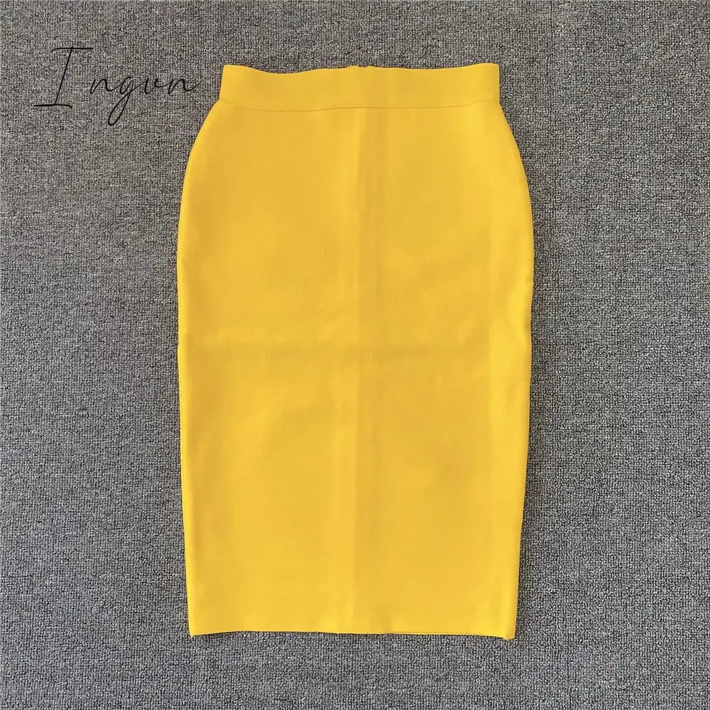 Ingvn - High Quality Women New Rayon Bandgae Skirt Elegant Pencil Skirt Celebrity Sexy Club Party Wear Vintage Vestios