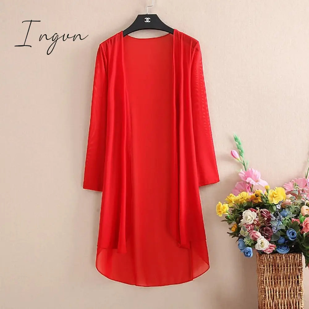 Ingvn - Women's Cardigans Outdoor Street Dailywear Spring Fall Long Cardigans Regular Fit Breathable Lightweight Simple Casual Cardigans Long Sleeve Solid Color Pure Color Slim Fit Black White Wine