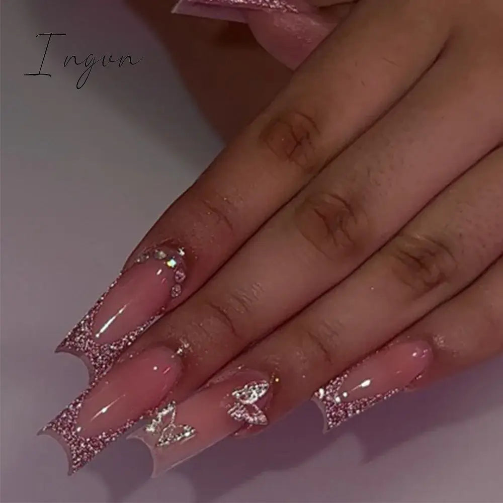 Bow Shaped Nail Art Ballerina False Nails Full Cover Coffin Press on Nails False Nail Detachable Wearable Fake Nails