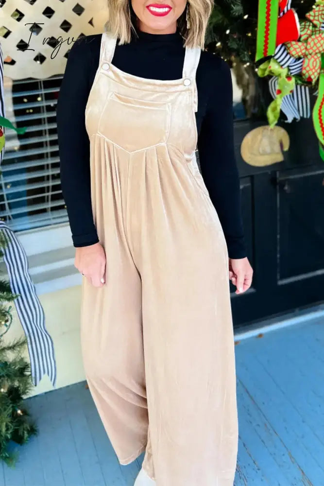 Ingvn - Casual Solid Pocket Fold Square Collar Loose Jumpsuits