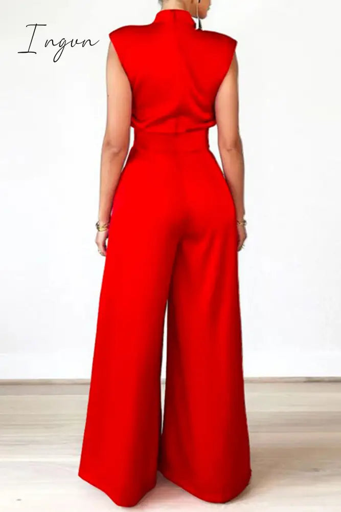 Ingvn - Casual Solid Patchwork Half A Turtleneck Regular Jumpsuits (Without Belt)