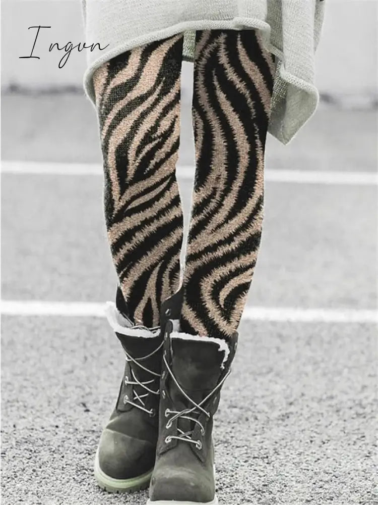 Ingvn - Women's Fleece Pants Tights Leggings Full Length Print High Elasticity Medium Waist Fashion Tights Halloween Picture color 21 Picture color 34 S M