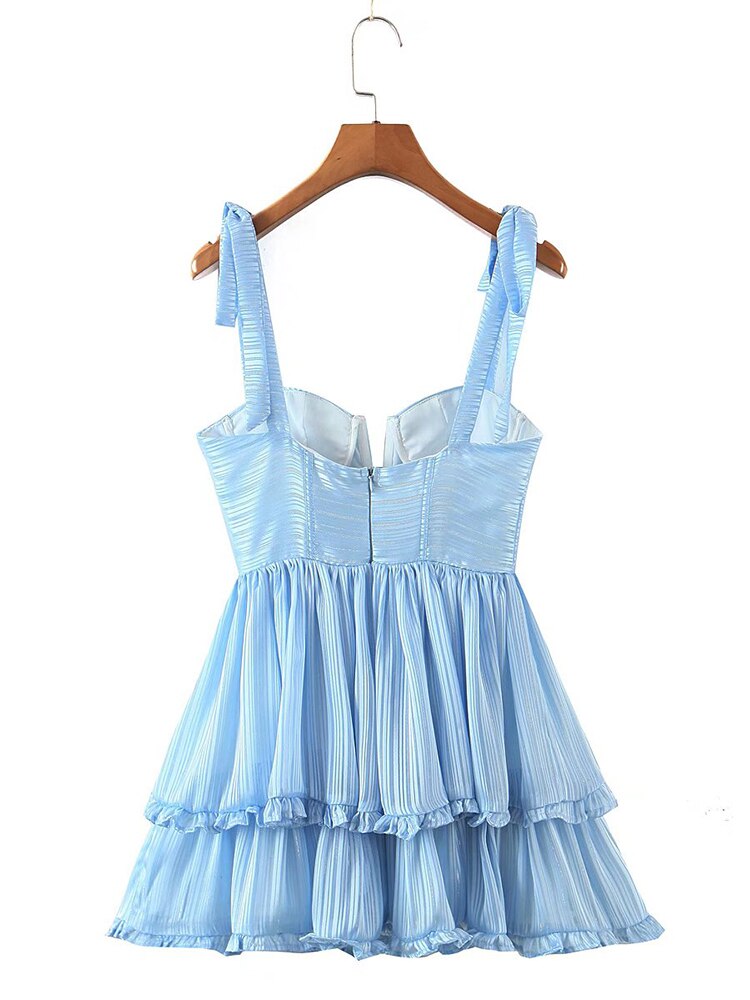 Fashion Women Spaghetti Strap Ruffle Cake Chiffon Dress Sexy Ladies Floral Print Holiday Party Mini Dress Summer Robe