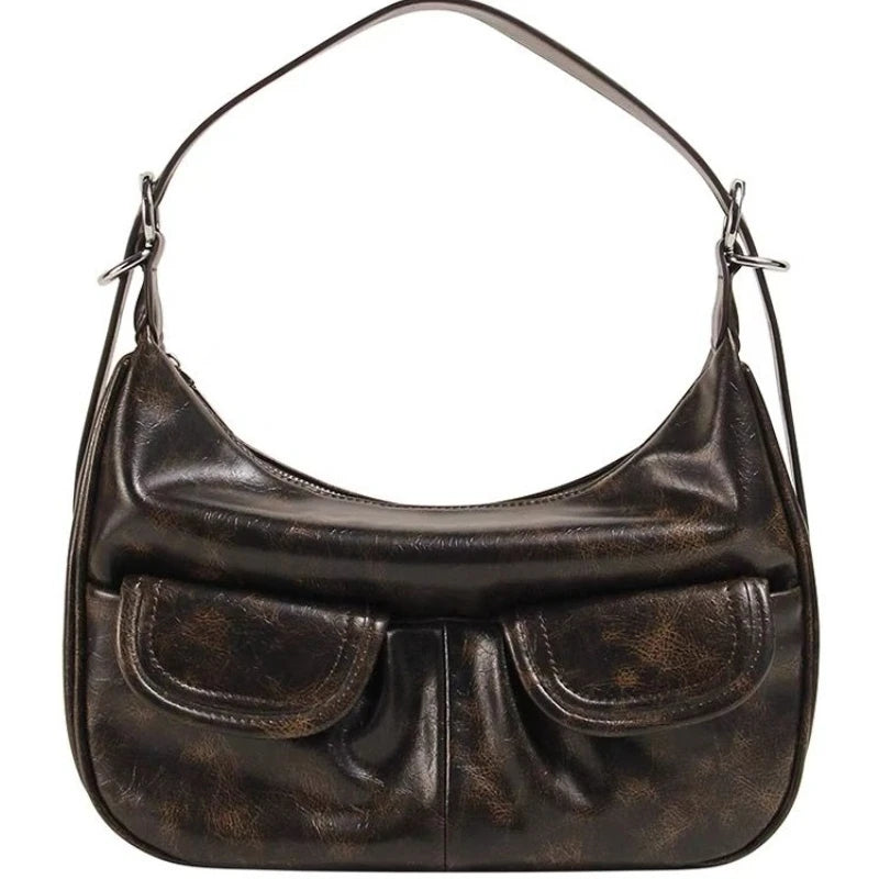 INGVN  2024 New Women Vintage Underarm Bag Korean Office Lady All Match Top-Handle Bags Trendy Fashion Simple Zipper Shoulder Handbags
