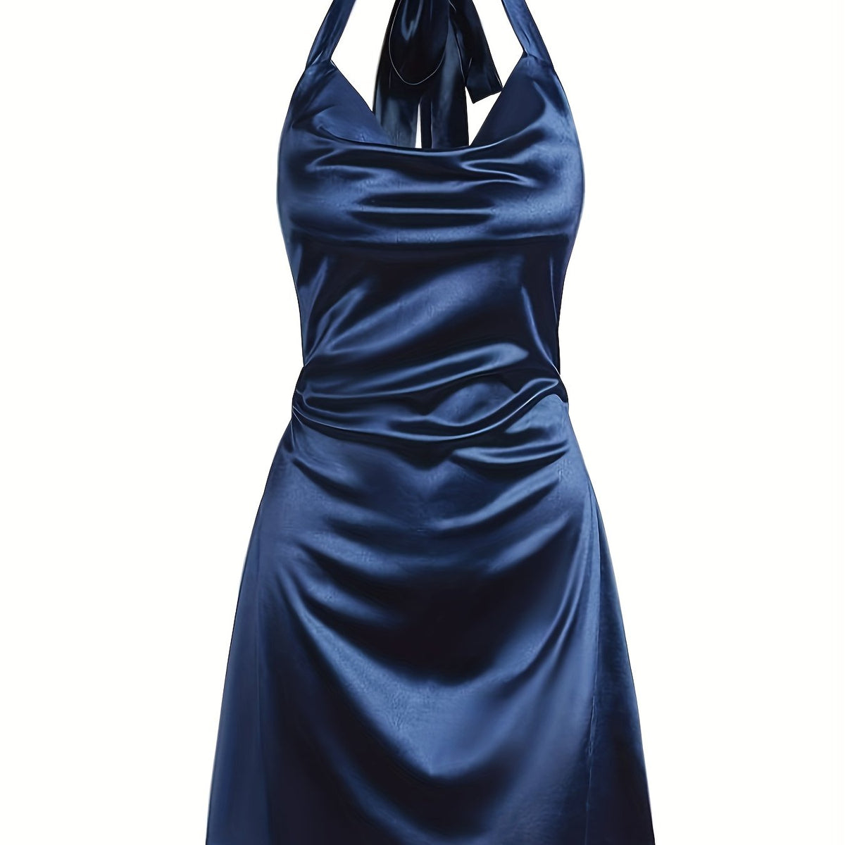 Sexy Satin Cowl Neck Halter Dress - Backless Mini Dress for Evening Party - Women's Clothing