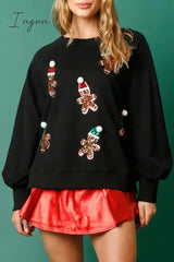 Ingvn - Casual Sweet Santa Claus Sequins Patch O Neck Tops