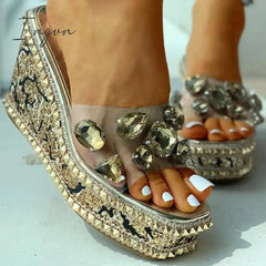 Ingvn - Open Toe Studded Rivet Heeled Sandals