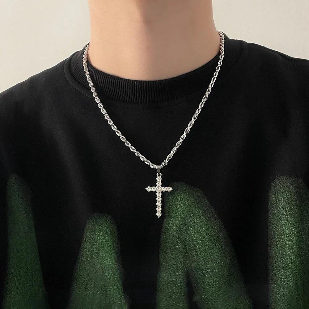 INGVN  Hip Hop Zircon Star Double Layer Necklace For Men Women Trend Charm Titanium Steel Pendant Chain Unisex Jewelry