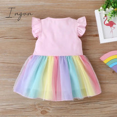 Ingvn - New Summer Baby Girls Tutu Dress Children Party Little Girl Kids Clothes Flying Sleeve Princess Rainbow Patchwork Outfits Dress