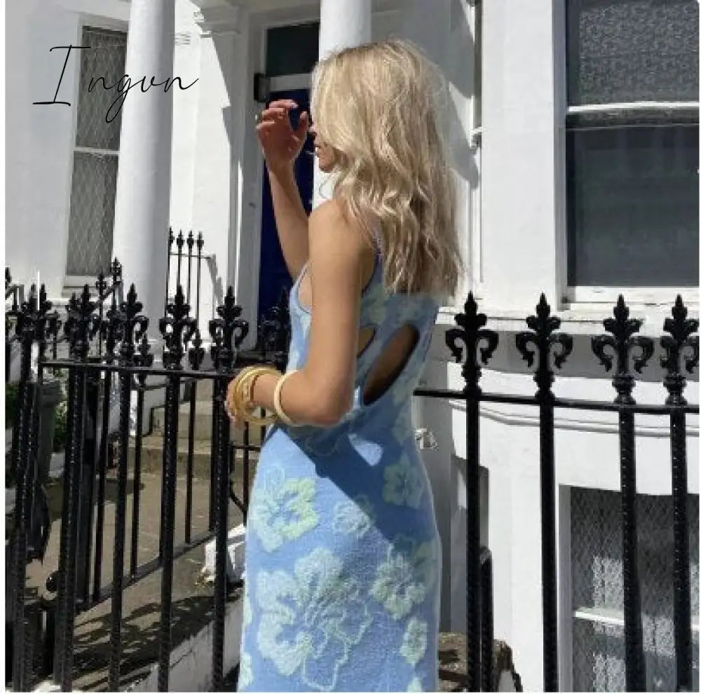 Ingvn - Paisley Print Knit Dress Women Green Y2K Summer Sexy Bodycon  Sleeveless Spaghetti Strap Beach Party Midi Dresses