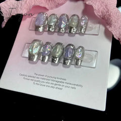 10Pcs Short Handmade Press on Nails Aurora Borealis Colours Ballet Wearable False Nails Decoration Full Cover Nail Tips Art