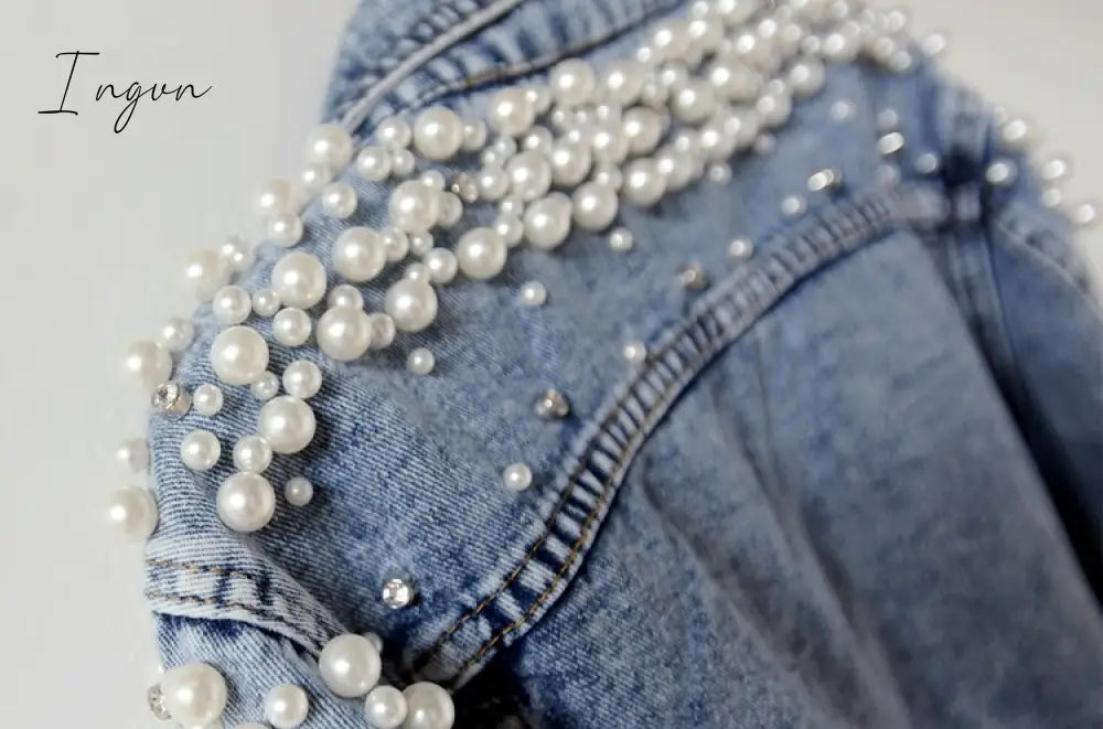 Ingvn - Denim Jacket Women New Autumn Women's Jean Jackets  Pearl  Casual Denim Jacket Women Coat Long Sleeve Outerwear