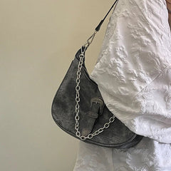 Ingvn  Retro Black Women's Small Shoulder Bag Fashion Half Moon Female Underarm Bag Chain Design Ladies Tote Purse Portable Handbag
