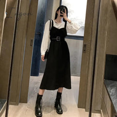 Ingvn - Office Lady Midi Dress Women Casual Personality Elegant Party plus size Dress Autumn O-neck Long Sleeve One-piece Dress Korean