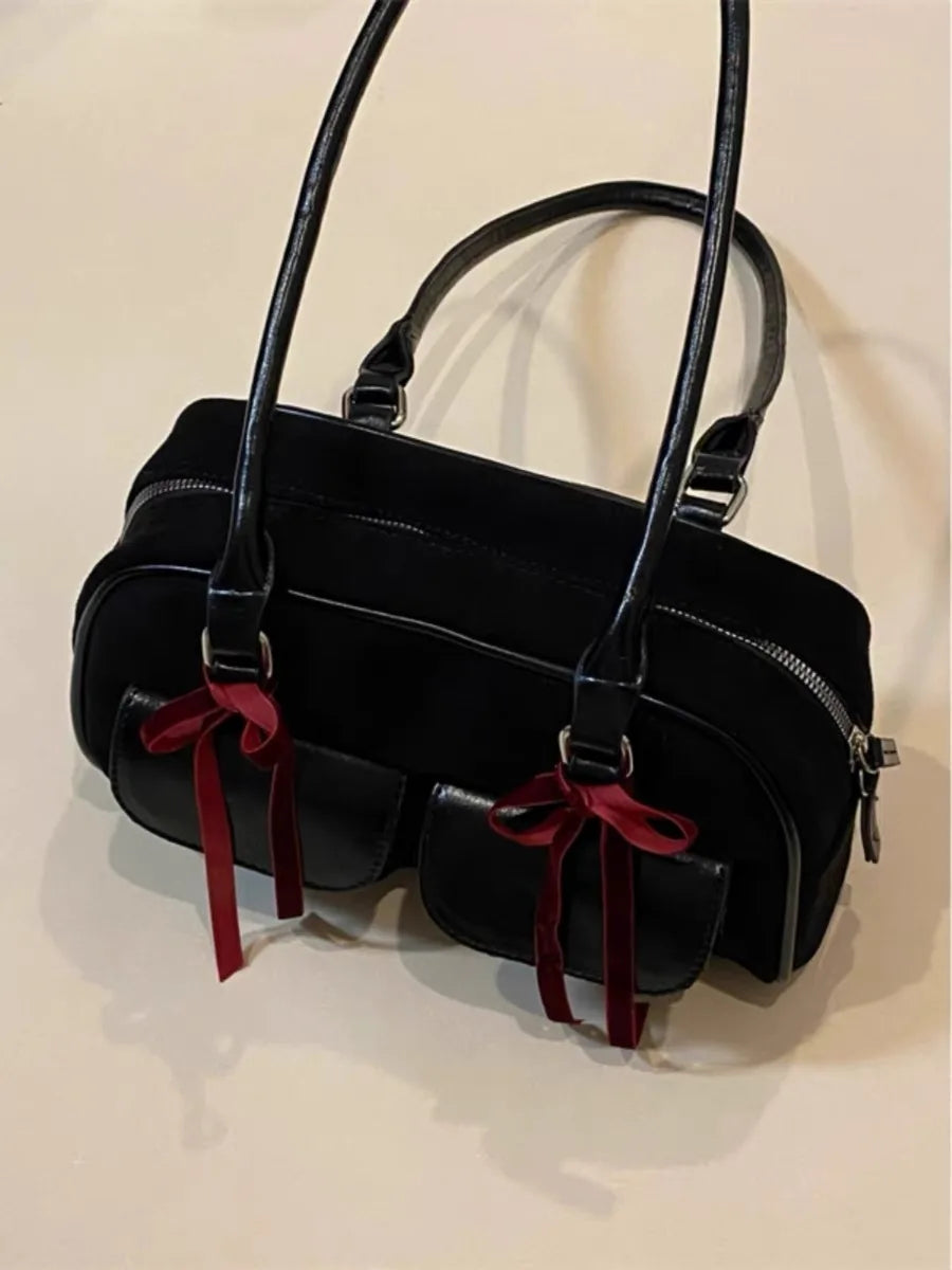 INGVN  2024 New Women Y2k Aesthetic Bow Shoulder Bags Vintage Casual Streetwear Fashion Handbags Trendy All Match Simple Underarm Bag