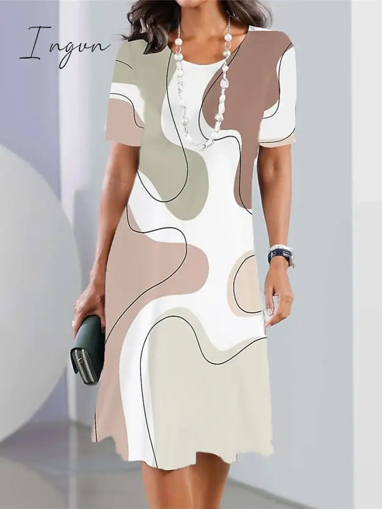 Ingvn - Women's Casual Dress Summer Dress Print Dress Geometric Color Block Print Crew Neck Mini Dress Fashion Streetwear Outdoor Daily Short Sleeve Regular Fit Black And White Black White Summer Spring S M