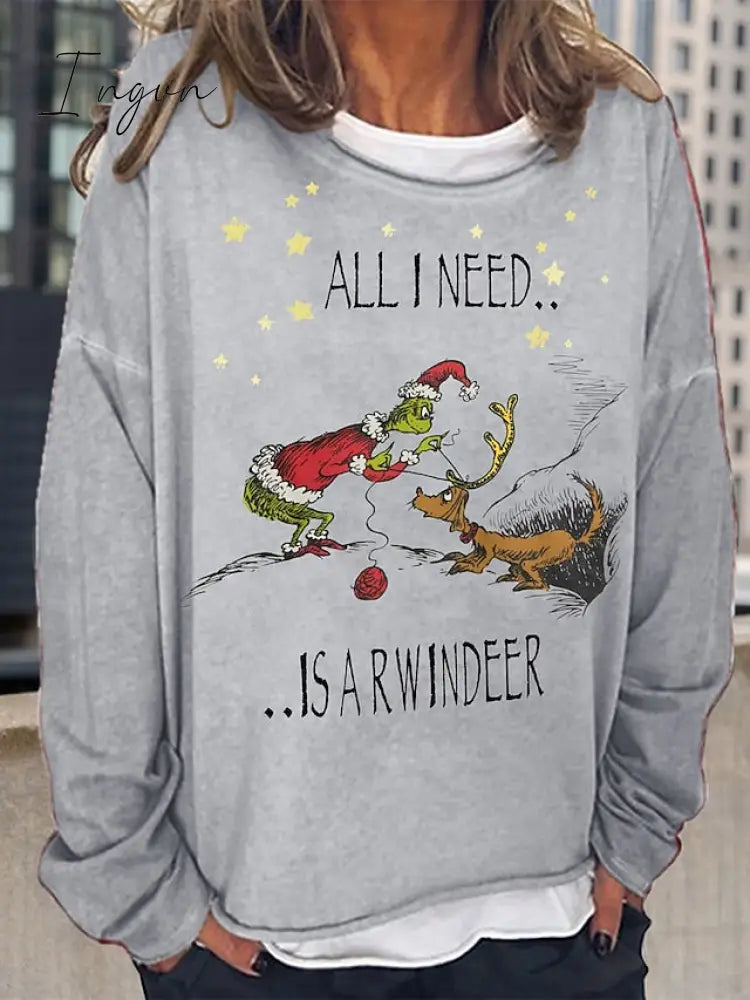 Ingvn - Women's Sweatshirt Pullover Streetwear Black Yellow Red Graphic Loose Fit Christmas Round Neck Long Sleeve